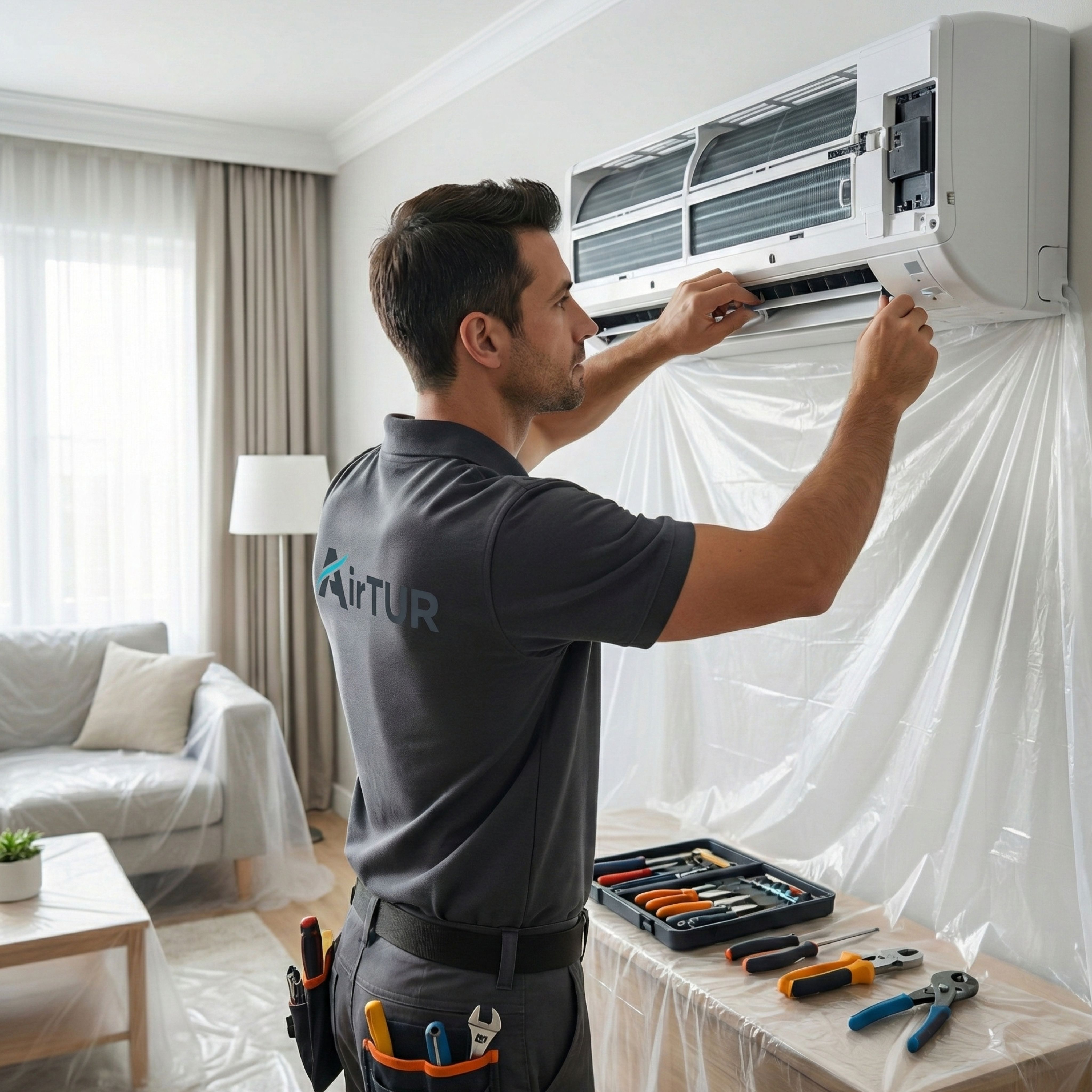 Instalator AirTUR podczas precyzyjnego montażu